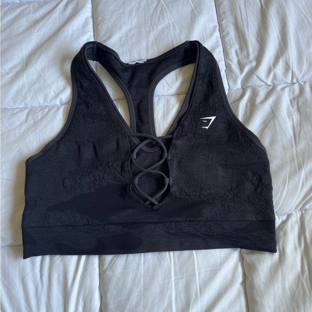 Black Sports Bra with Lace-Up Front